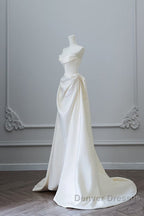 Unique Mermaid Strapless Long Wedding Dress With Short Sleeves Brides Dress