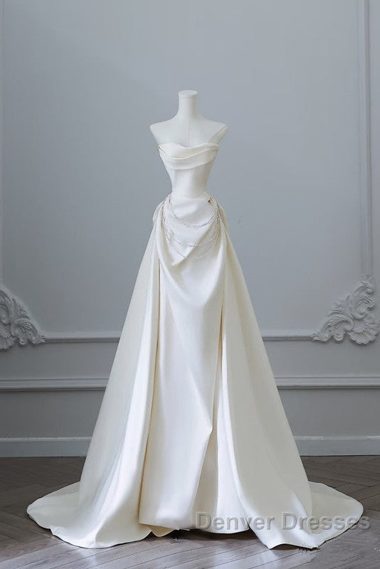 Unique Mermaid Strapless Long Wedding Dress With Short Sleeves Brides Dress