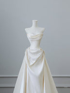 Unique Mermaid Strapless Long Wedding Dress With Short Sleeves Brides Dress
