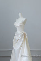 Unique Mermaid Strapless Long Wedding Dress With Short Sleeves Brides Dress