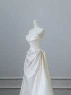 Unique Mermaid Strapless Long Wedding Dress With Short Sleeves Brides Dress