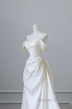 Unique Mermaid Strapless Long Wedding Dress With Short Sleeves Brides Dress