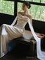 Unique Mermaid Strapless Satin Pleats White Ruffles Wedding Dresses