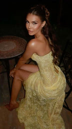 Unique Mermaid Sweetheart Yellow Lace Slit Prom Dress Long Party Dress 21St Birthday Outfits Graduation Dress