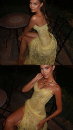 Unique Mermaid Sweetheart Yellow Lace Slit Prom Dress Long Party Dress 21St Birthday Outfits Graduation Dress