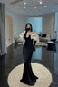 Unique Mermaid Sweetheart Black Long Prom Dress With Sleeves