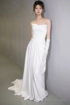 Unique Mermaid Sweetheart Pleats White Satin Ruffles Wedding Dresses