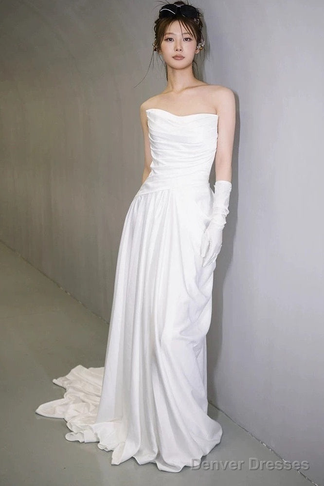 Unique Mermaid Sweetheart Pleats White Satin Ruffles Wedding Dresses Main image