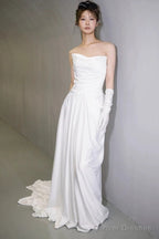Unique Mermaid Sweetheart Pleats White Satin Ruffles Wedding Dresses