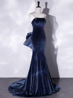 Unique Mermaid Velvet Long Prom Dress, Velvet Formal Evening Dress