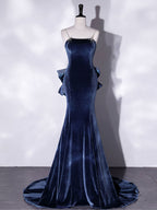 Unique Mermaid Velvet Long Prom Dress, Velvet Formal Evening Dress