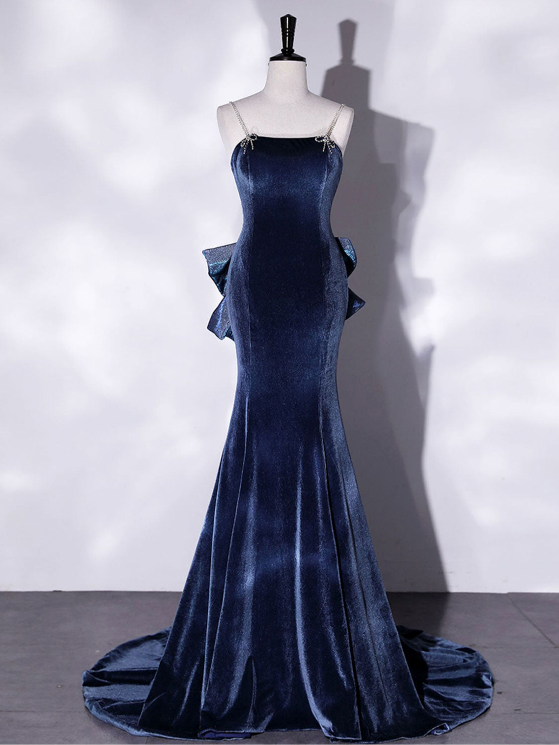 Unique Mermaid Velvet Long Prom Dress, Velvet Formal Evening Dress