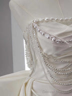 Unique Mermaid White Satin Strapless Pleats Long Satin Wedding Dress