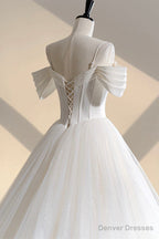 Unique Off the Shoulder Sparkly Tulle Wedding Dress