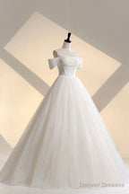 Unique Off the Shoulder Sparkly Tulle Wedding Dress