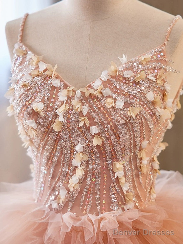 Unique Orange V Neck Tulle Sequin Orange Pink Long Quinceanera Dress Secondary image