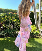 Unique Pink Ruffles Long Prom Dress Evening Dress
