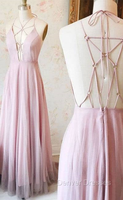 Unique Pink V Neck Long Prom Dress, Pink Evening Dress Secondary image