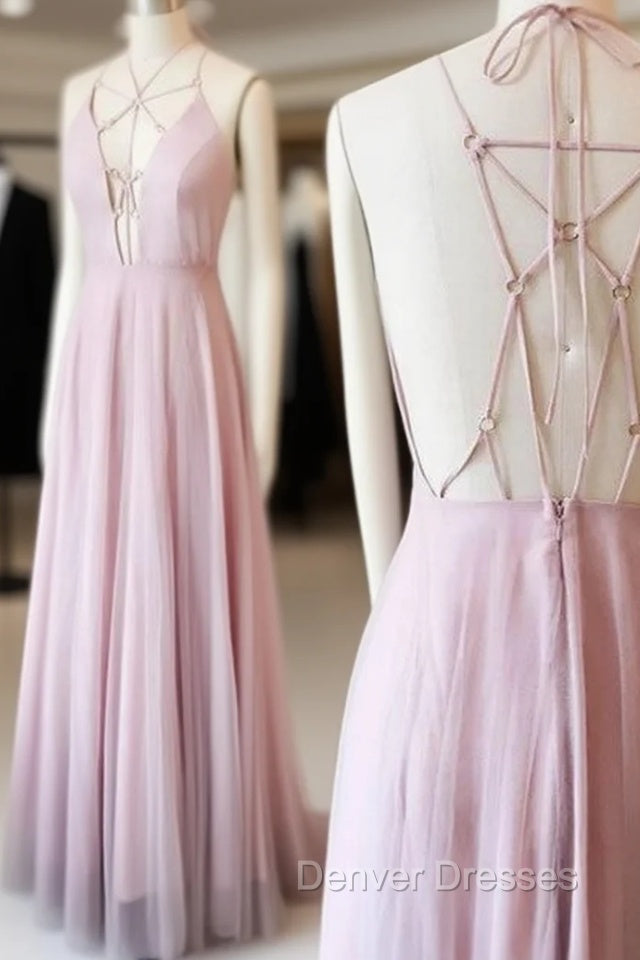 Unique Pink V Neck Long Prom Dress, Pink Evening Dress