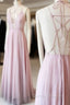Unique Pink V Neck Long Prom Dress, Pink Evening Dress