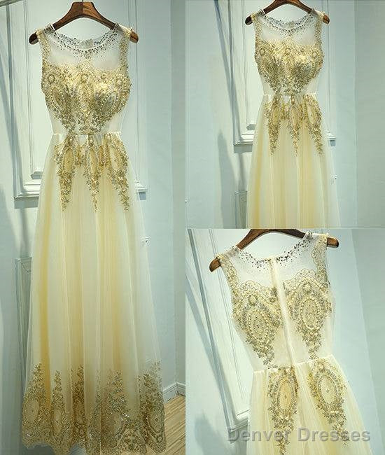 Unique Round Neck Lace Tulle Long Prom Dress, Evening Dress Main image