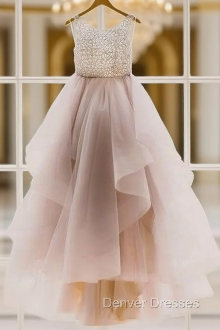 Unique Round Neck Sequin Tulle Long Prom Gown, Evening Dress, Wedding Dress Main image