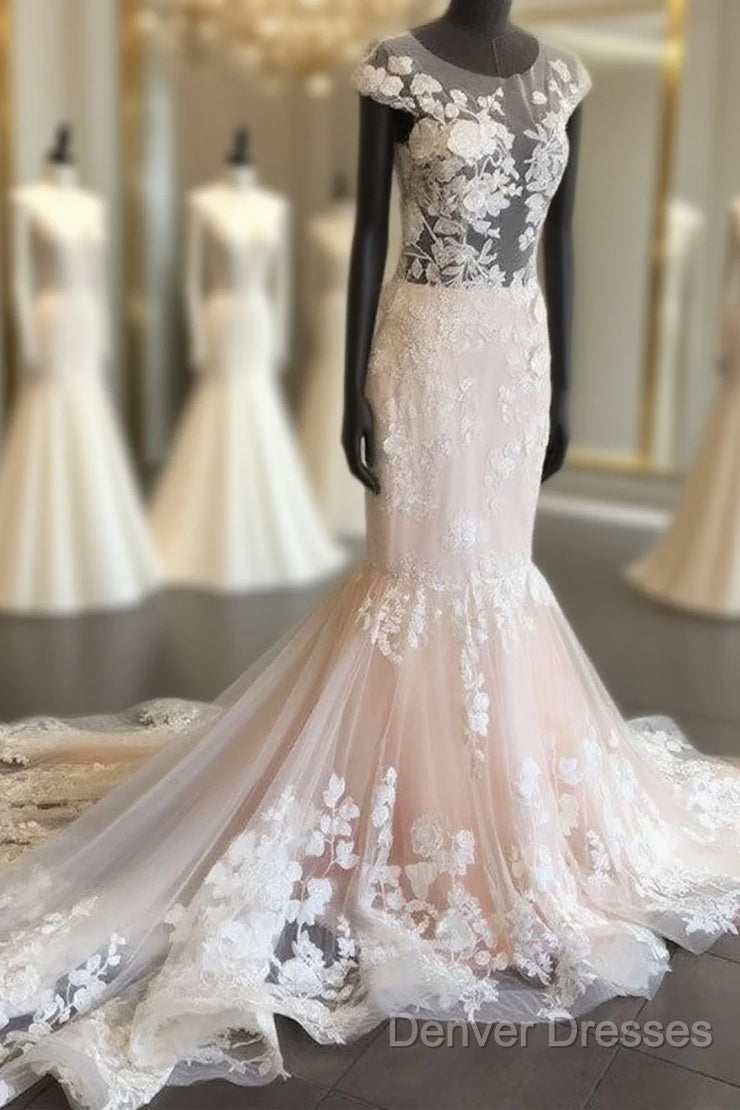 Unique Round Neck Tulle Lace Long Prom Dress, Lace Evening Dress Main image
