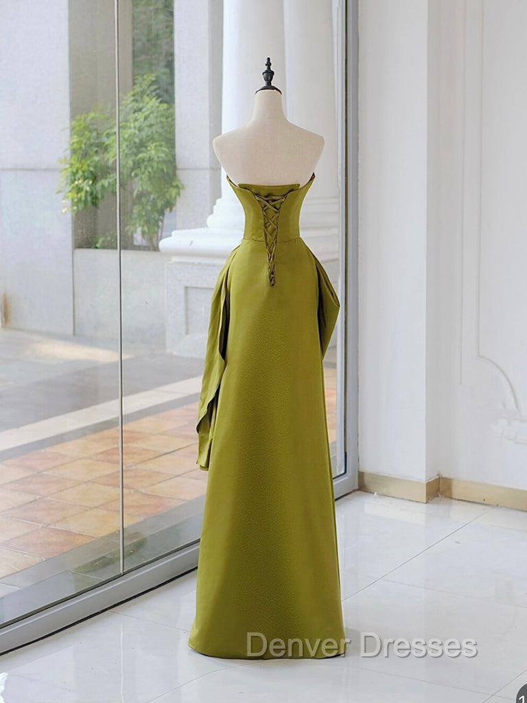 Unique Satin Flower Green Long Prom Dress, Green Long Formal Dress Secondary image
