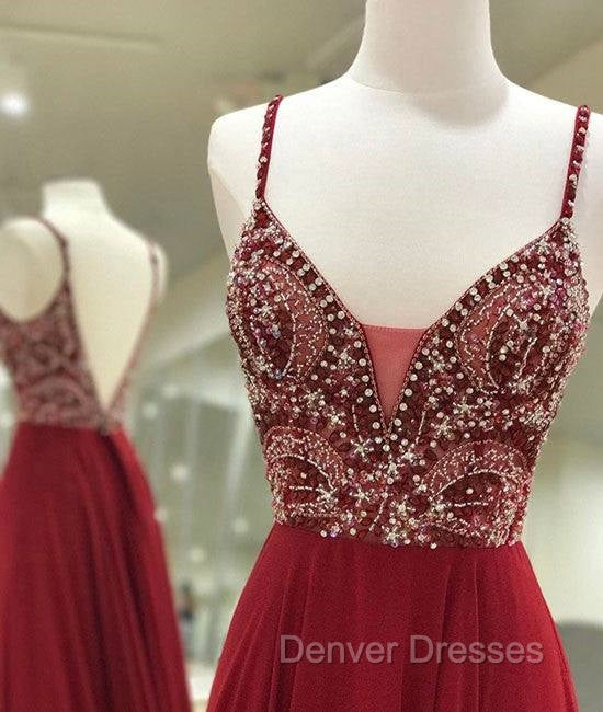 Unique Sequin Beads Burgundy Long Prom Dress, Formal Dress Secondary image
