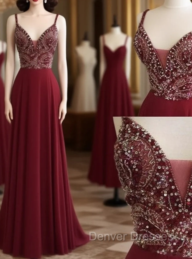 Unique Sequin Beads Burgundy Long Prom Dress, Formal Dress Main image