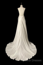 Unique Sheath High Neckline Satin Lace Ivory Wedding Dress