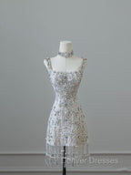 Unique Sheath Spaghetti Straps Silver Wedding Dress Brides Dress