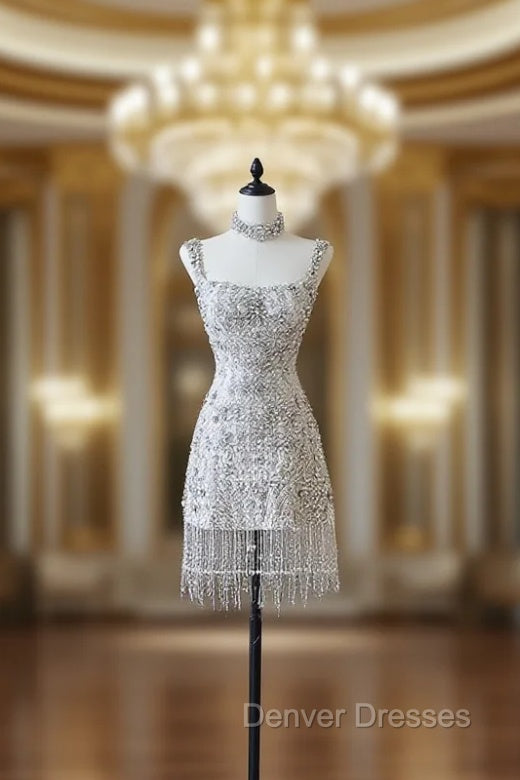 Unique Sheath Spaghetti Straps Silver Wedding Dress Brides Dress Main image