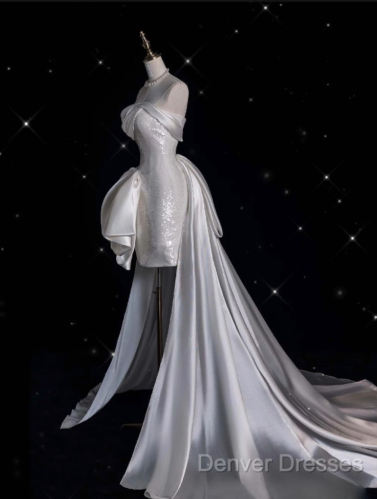 Unique Sheath Strapless Sequin Short White Wedding Dress Brides Dress Secondary image