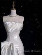 Unique Sheath Strapless Sequin Short White Wedding Dress Brides Dress