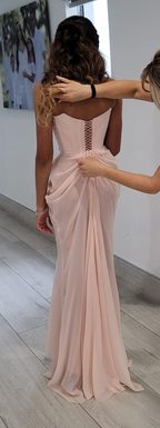 Unique Strapless A Line Pink Prom Dress