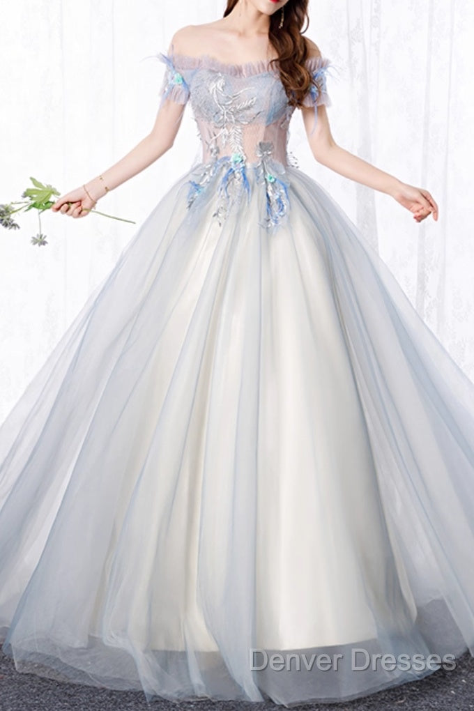 Unique Sweetheart Long Off Shoulder Party Dress, Lace Prom Dress Main image