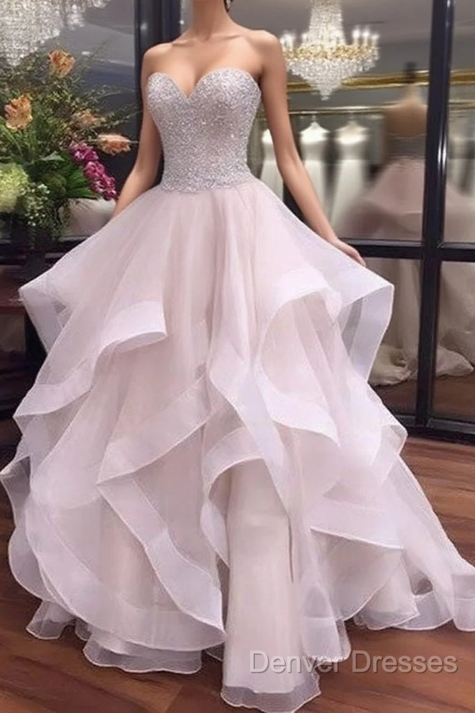 Unique Sweetheart Sequin Flouncing Long Prom Dress, Sequin Evening Dress