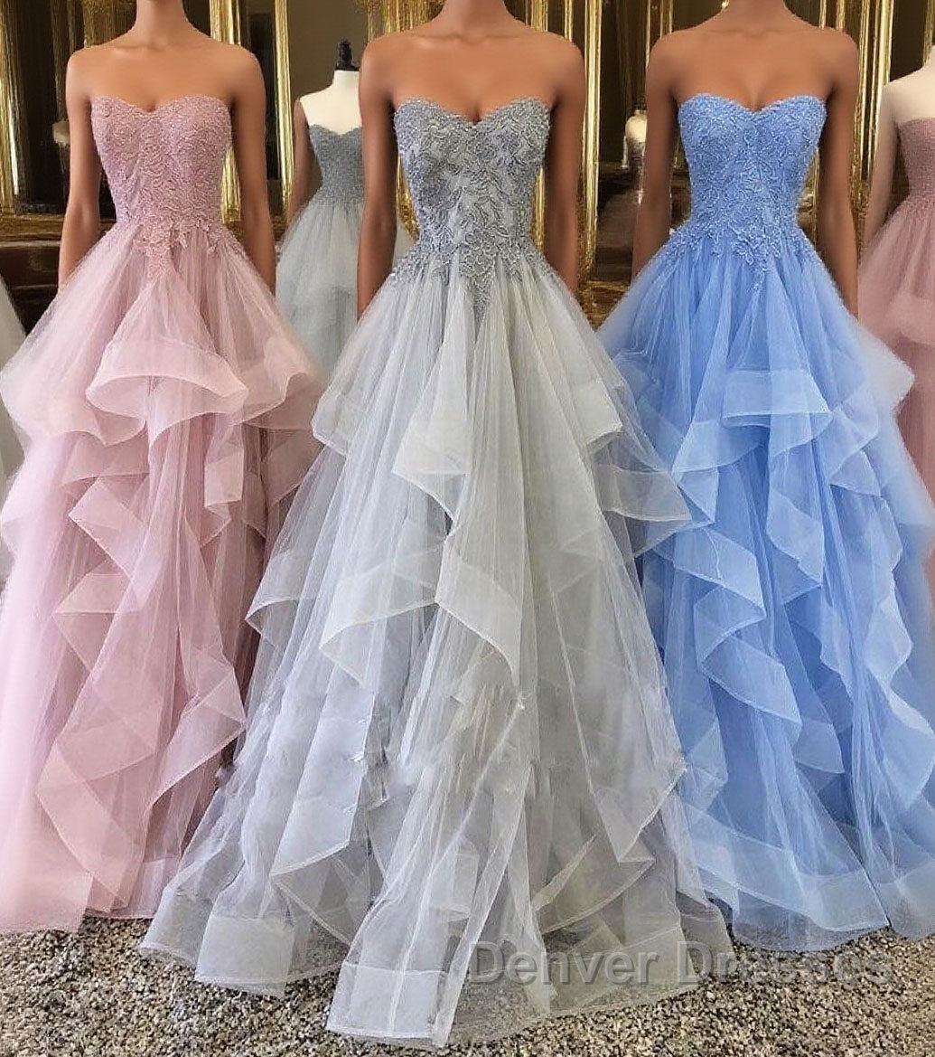 Unique sweetheart tulle lace long prom Dress, tulle evening Dress Main image