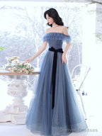 Unique Tulle A-Line Off Shoulder Prom Dress, Tulle Evening Gowns