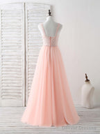 Unique Tulle Beads Long Prom Dress, Tulle Evening Dress