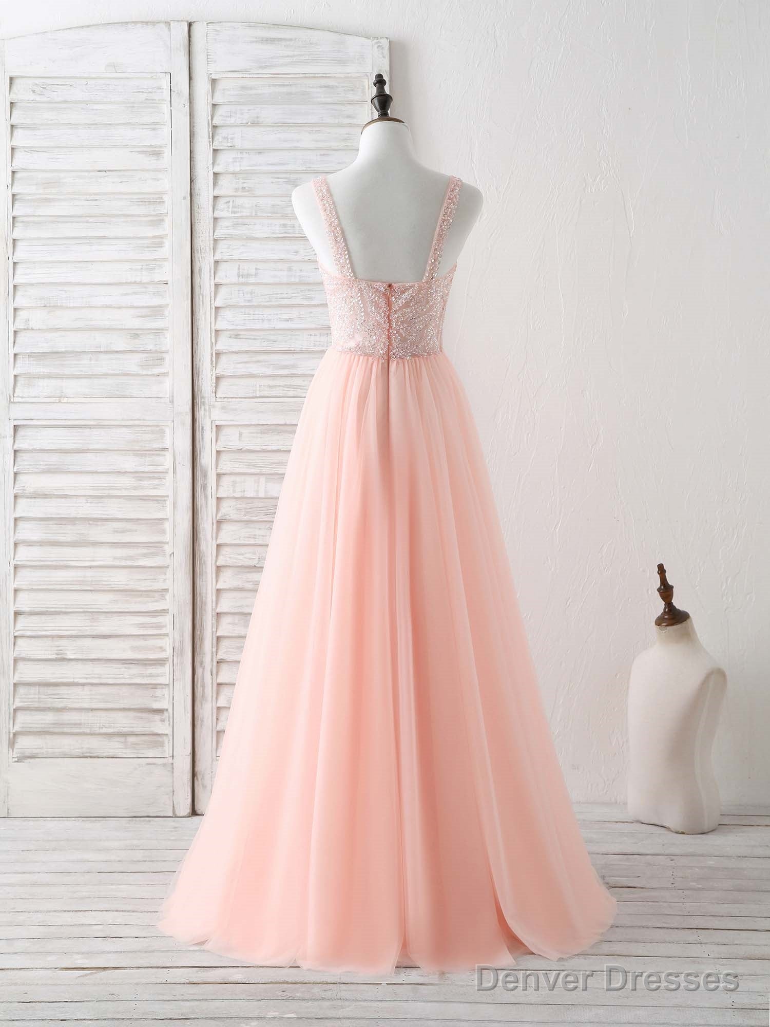 Unique Tulle Beads Long Prom Dress, Tulle Evening Dress