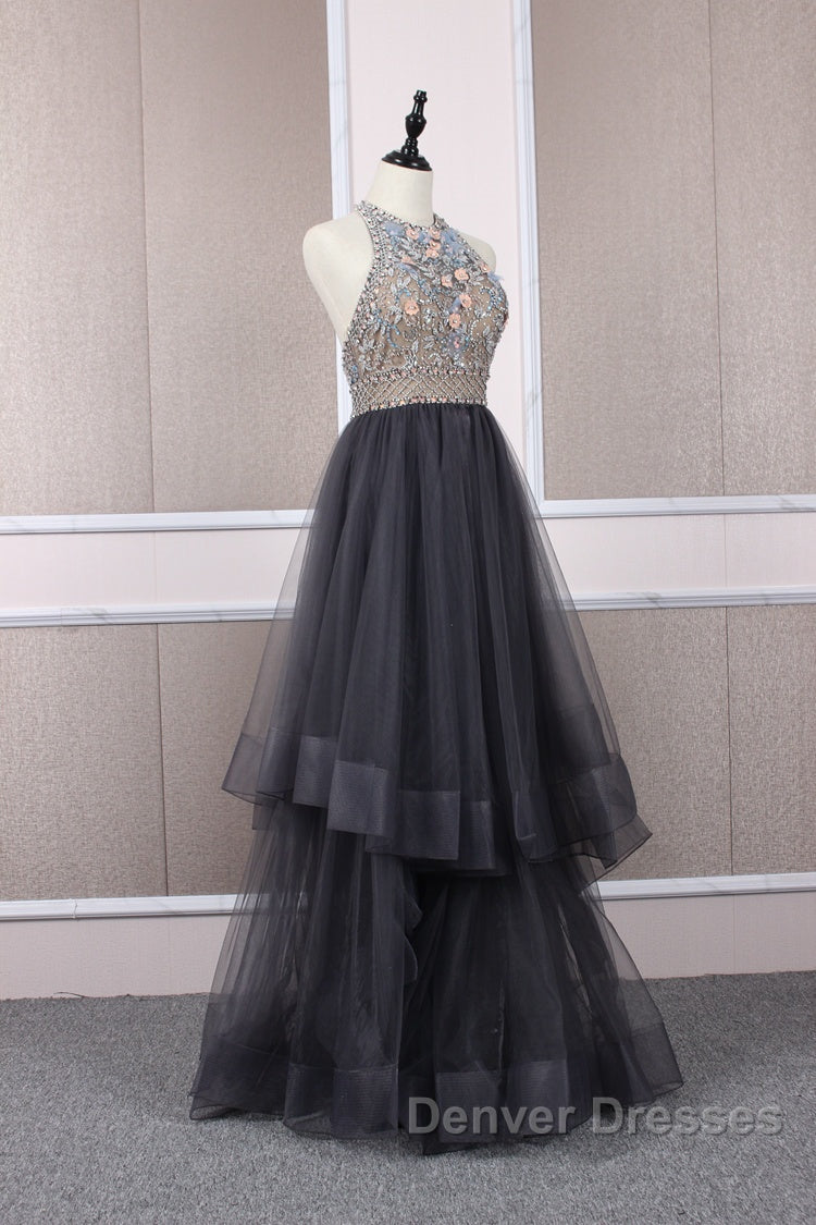 Unique tulle beads long prom Dress tulle long evening Dress