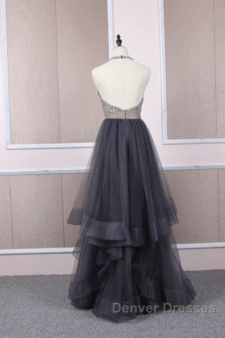 Unique tulle beads long prom Dress tulle long evening Dress