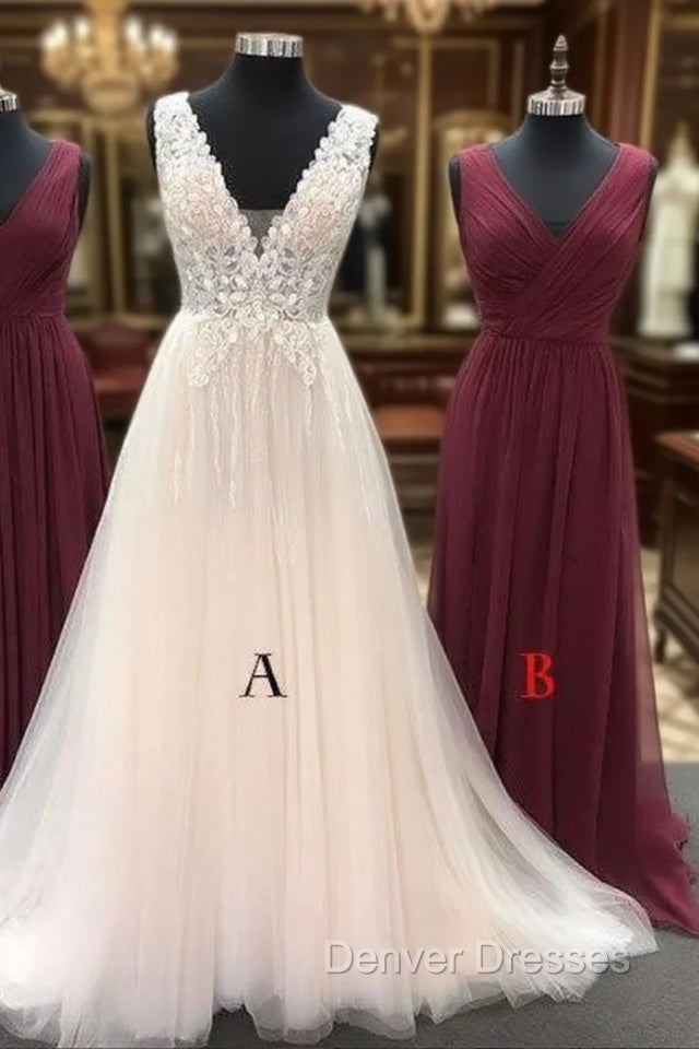 Unique Tulle Lace Long Prom Dress, Bridesmaid Dress, Tulle Formal Dress
