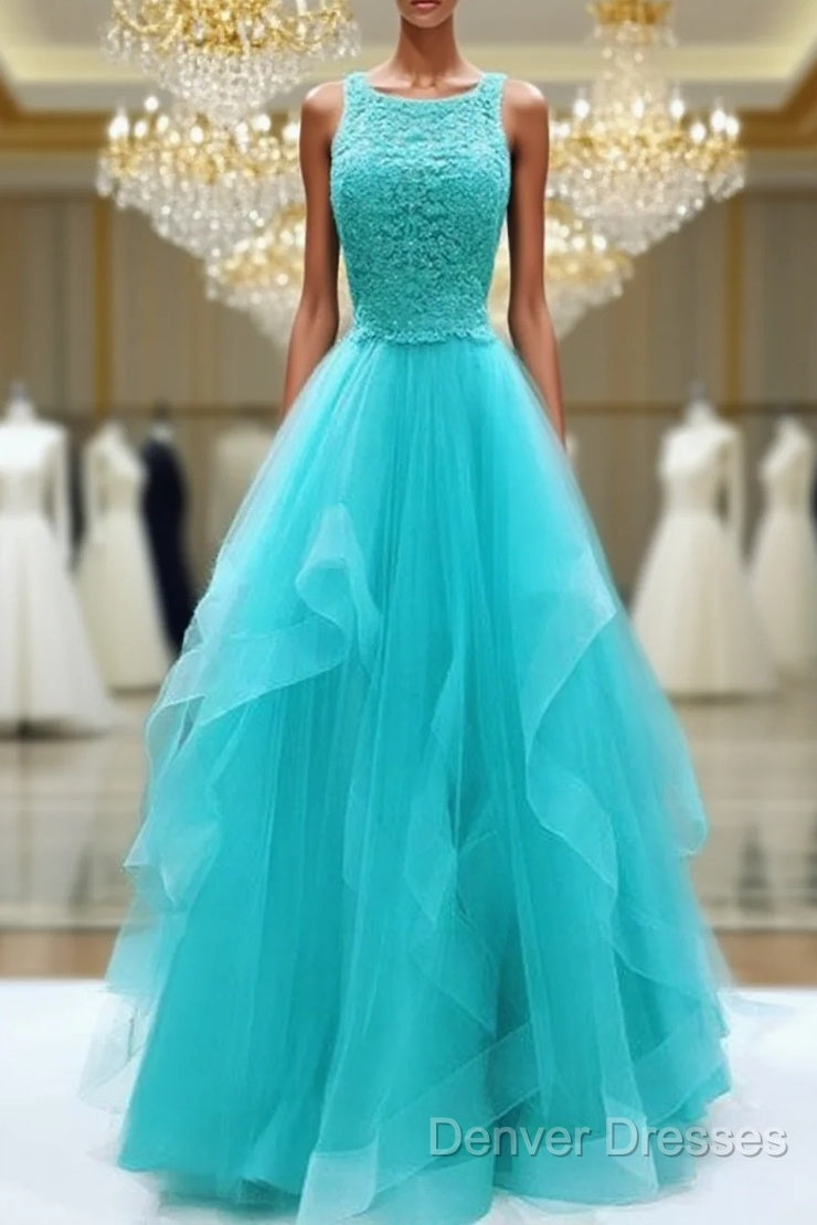 Unique Tulle Lace Long Prom Dress, Tulle Evening Dress Main image