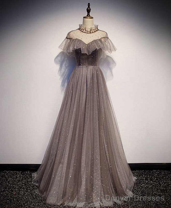Unique Tulle Long Prom Dress, Tulle Gray Evening Dress Secondary image