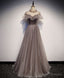 Unique Tulle Long Prom Dress, Tulle Gray Evening Dress