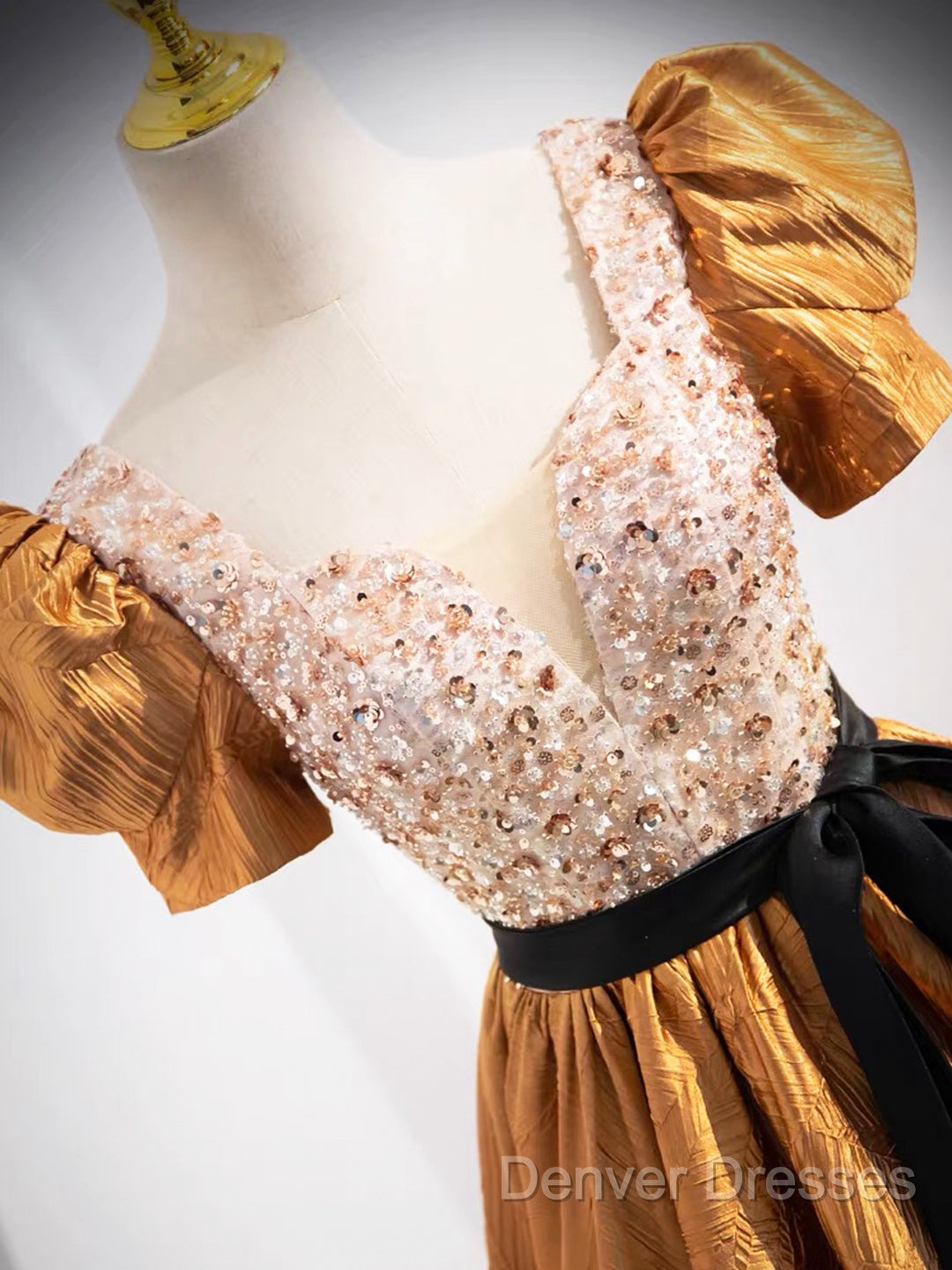Unique V-Neck Beaded Floor Length Prom Dress, Beautiful A-Line Short Sleeve Party Dress Secondary image