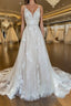 Unique v neck tulle lace long prom Dress, lace wedding Dress